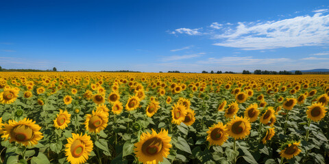 field of sunflowers with a bright blue sky overhead two generative AI