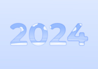 happy new year 2024. illustration of 2024 number with snowy land scene and cloudy sky. 3d designs. vector elements for calendar, social media, banner, greeting card, background