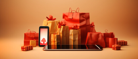 gift box over smartphone on colored background. 3D render