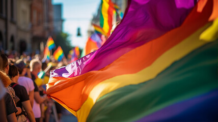 A pride parade with people of various orientations celebrating love and identity