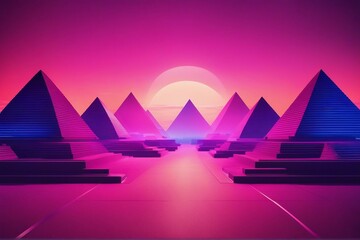 Abstract synthwave background with pyramids