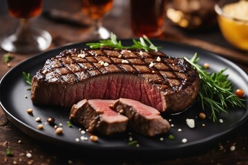 Grilled medium rare steak