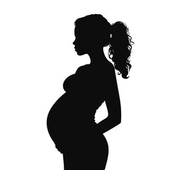 Pregnant woman silhouette. Black and white symbol. Vector illustration