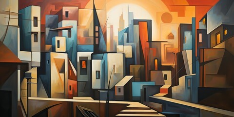 AI Generated. AI Generative. Abstract geometric shapes city town buildings architecture cityscape background street. Graphic Art - obrazy, fototapety, plakaty