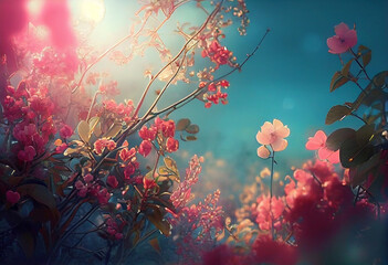 Flowers blossom in spring image in hd download wallpaper. Generative AI
