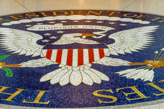 Marion, Ohio, USA -9.9.23  United States Presidential Seal pre 1945 at Harding museum.  The seal of the president of the United States.