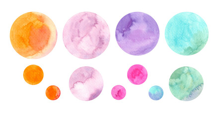 Set of circles colorful watercolor illustration isolated.