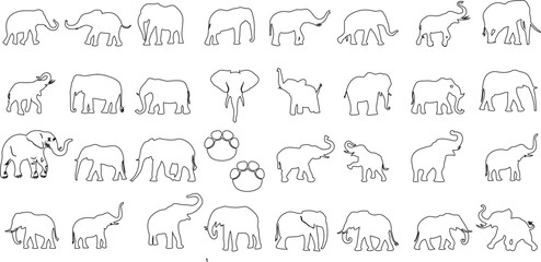 Fototapeta na wymiar Elephant, Elephas maximus, vector, illustration, icon, silhouette, wildlife, nature, conservation, animal, mammal, African elephant, Asian elephant, Loxodonta africana, pachyderm, trunk, tusk, safari,