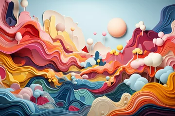 Gordijnen カラフルなペーパークラフト風の抽象的な背景 © Nagi Mashima