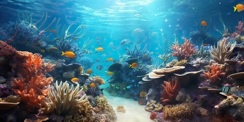 Fototapeta na wymiar AI Generated. AI Generative. Marine nautical undersea water ocean seascape wild nature world. Diving adventure explore view. Graphic Art