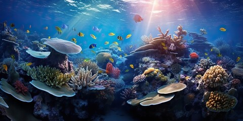AI Generated. AI Generative. Marine nautical undersea water ocean seascape wild nature world. Diving adventure explore view. Graphic Art