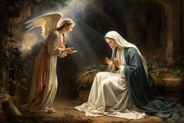  the Annunciation to the Blessed Virgin Mary. AI generative. - obrazy, fototapety, plakaty