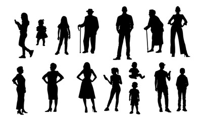Vector illustration. A set of silhouettes of people. Men and women.