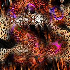 combination of colorful  leopard snake tiger textures textile collage pattern