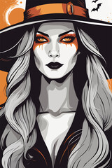 Vintage-inspired Halloween Witch Vector Art. Enchanting, Retro Charm in Flat Colors