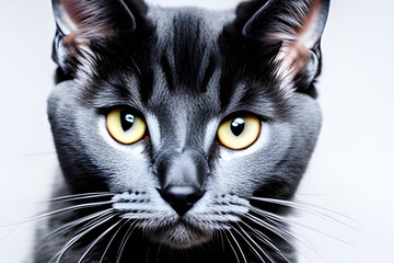 Portrait of a cat with yellow eyes. Generative AI