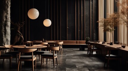 modern natural restaurant with black-velvet and wood