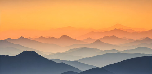 Sunset landscape with mountains and sky