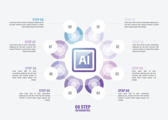 Artificial Intelligence Infographic 10, 8, 6, 4, 2 steps circle design. Machine learning, Algorithm, Deep learning, Neural network template steps