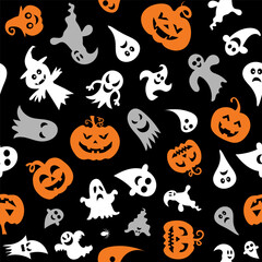 Happy Halloween. Seamless pattern with pumpkins and haunted. Vector illustration