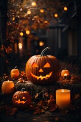 Glowing Halloween Pumpkin on a Spooky Night Street
