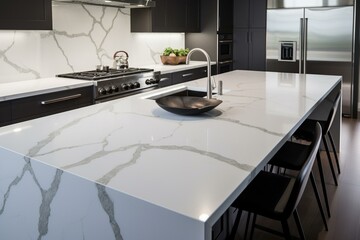 Enhance your kitchen with chic quartz countertop for a modern look. Generative AI