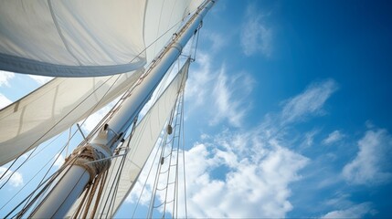 Tall Mast of a White Sailboat under Blue Skies. Perfect Illustration for Sailing and Transportation Concepts