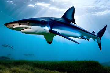 Shark swimming in the ocean. Underwater world. 3D rendering. Generative AI