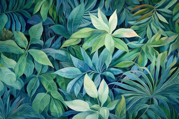tropical background texture jungle trendy leaf summer pattern palm seamless design. Generative AI.