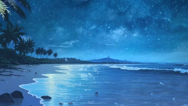 fullmoon over the ocean background in anime illustration style, 4K animation
