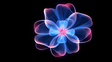 Digital futuristic flower wallpaper, neon light glow blossom wireframe, background with flower cyber hologram 