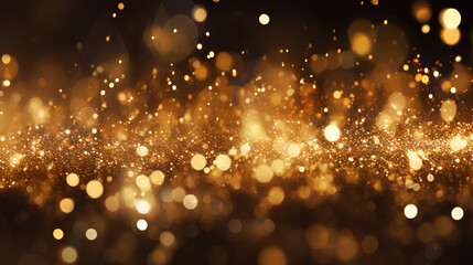 Obraz na płótnie Canvas An explosion of golden particle lights, forming a background filled with enchanting golden bokeh glitter. This display of sparkling dust creates a radiant glow with shimmering and glistening effects, 
