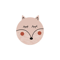 Fox in floral ornament. Modern boho decorative linocut.