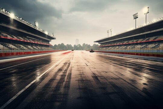 wet race track in daylight. Generative AI