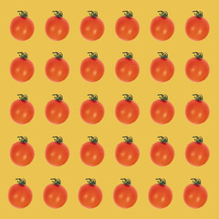 Square yellow background with small tomatoes.