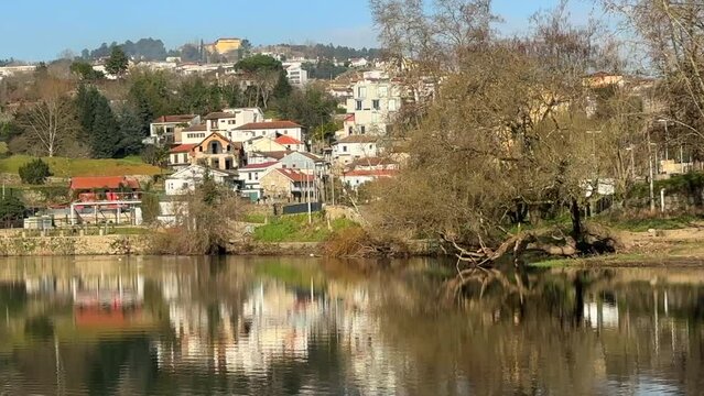 Human settlement by the Tamega River in Amarante, Portugal