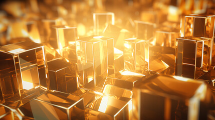 A background composed of golden crystals and glass cubes, presenting a captivating wallpaper with...