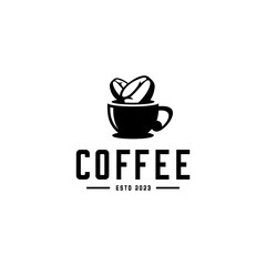 vector logo of coffee beans on a cup of coffee, coffee cafe logo