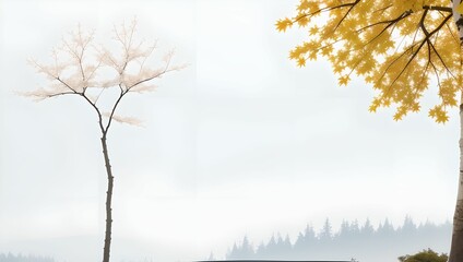 Autumn maple trees, falling leaves, and an illustration of a calm atmosphere on a white background. Generative AI