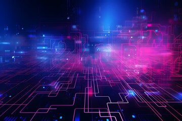 Abstract digital technology futuristic blue and pink background, Big data internet network connection.