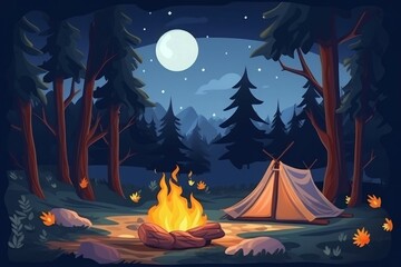 Campfire forest night sky. Generate Ai