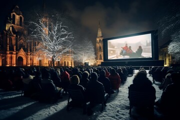 Christmas cinema outdoor. Generate Ai - obrazy, fototapety, plakaty