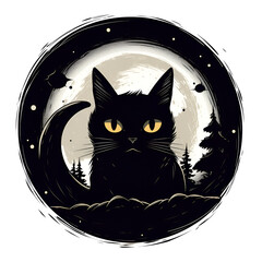 Cat and Moon Illustration 03