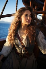 a woman in a pirate garment - 648576974