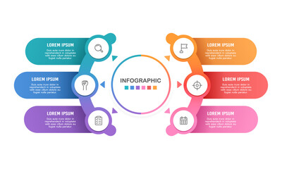 Business data visualization concept with 6 options. Infographic design template. Vector illustration.