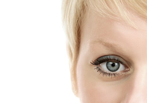 beautiful woman looking straight ahead with her eyes open with people stock image stock photo