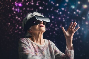 Senior lady vr glasses. Generate Ai