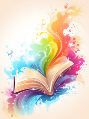 Open bible book on a colorful swirl, Abstract Background, copy space for text. Generative Ai illustration