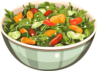 Fresh vegetable salad in ceramic bowl. Fresh and healthy food. Vegetarian nutrition. Vector