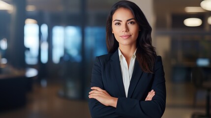 Obraz premium portrait of a business woman isolated at office background. generative ai